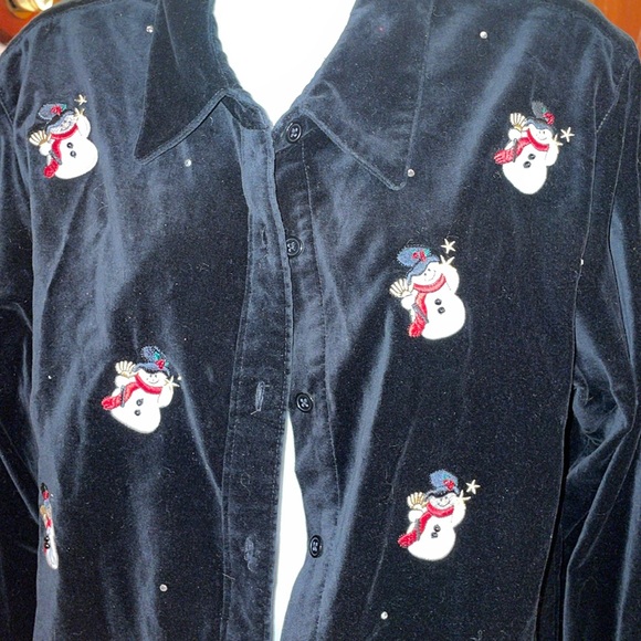 Quacker Factory Velvet snowman button up - Picture 1 of 3
